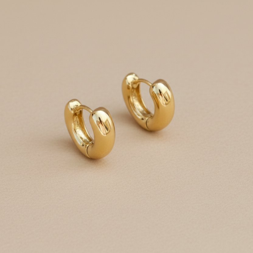 Bubbled V shaped gold hoop earrings