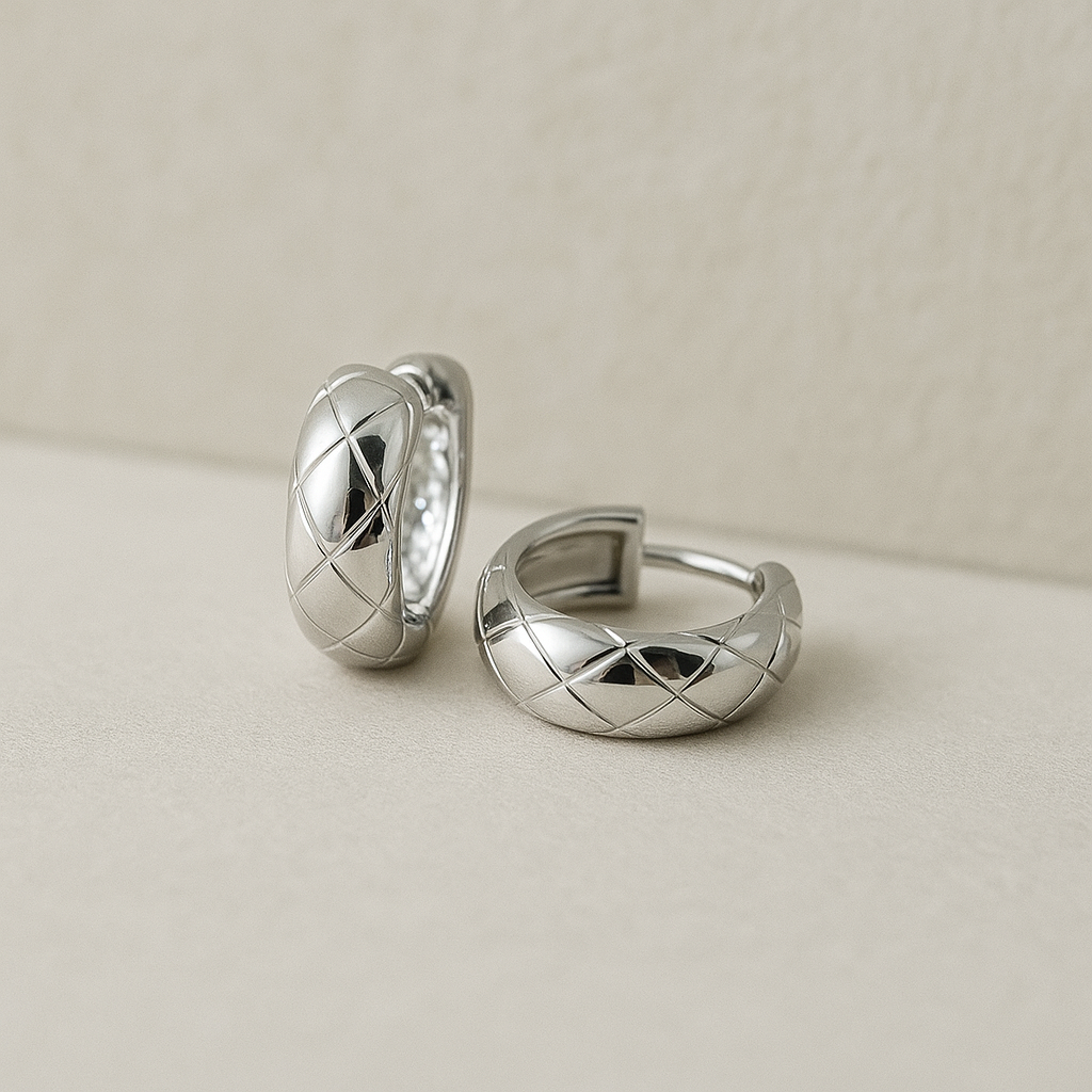 Quilted silver huggie earrings