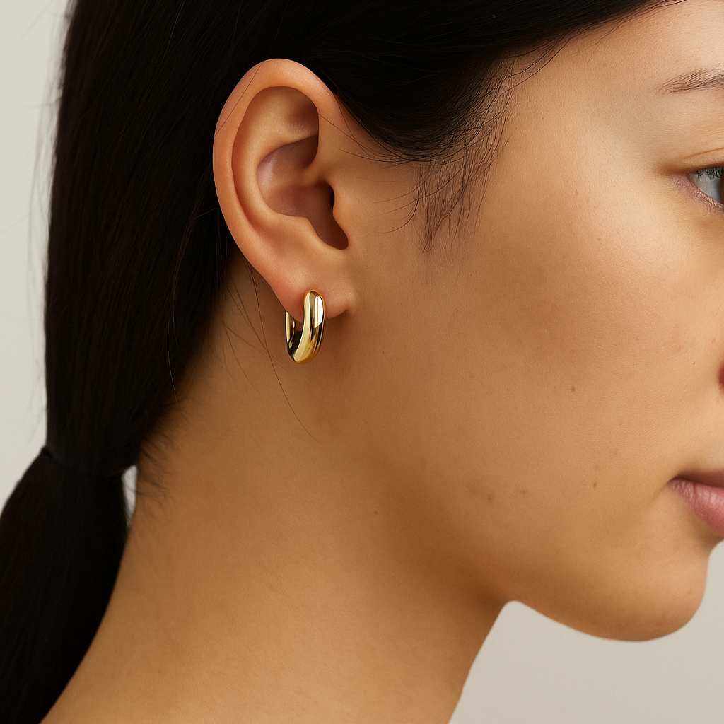 Bubbled V shaped gold hoop earrings