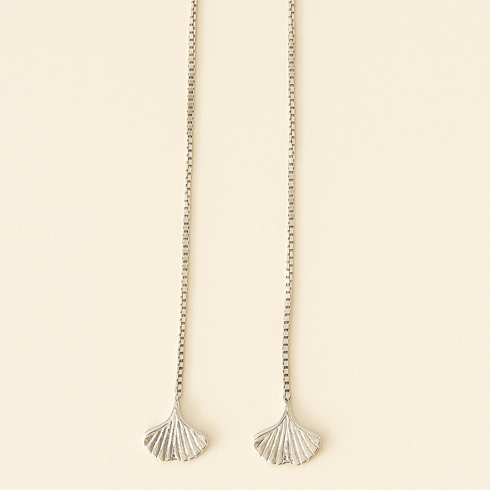 Silver gingko leaf threader earrings