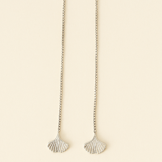 Silver gingko leaf threader earrings