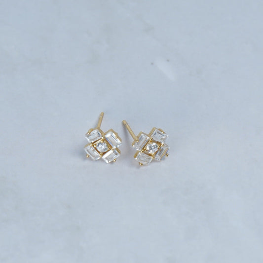 Geometric CZ Cluster Stud Earrings