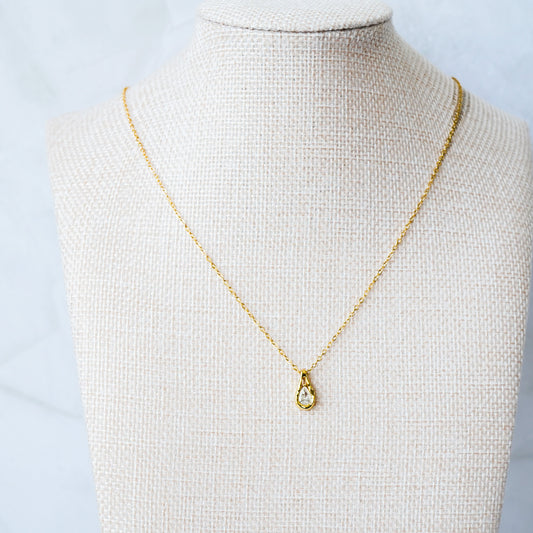 Pear shaped CZ diamond pendant gold necklace