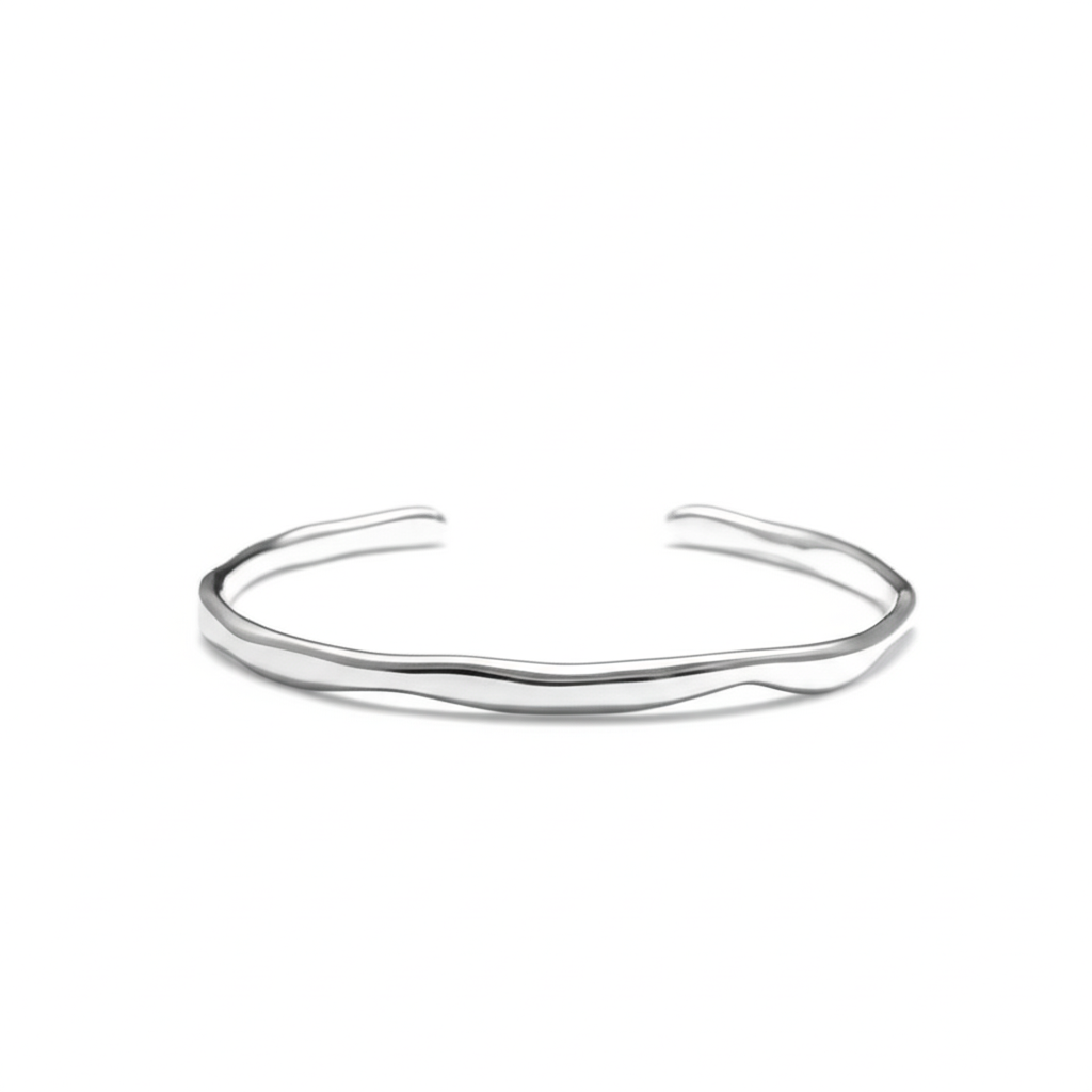 Wave silver open cuff bracelet