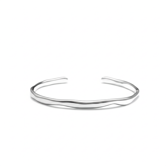 Wave silver open cuff bracelet