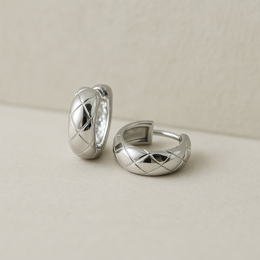 Quilted silver huggie earrings