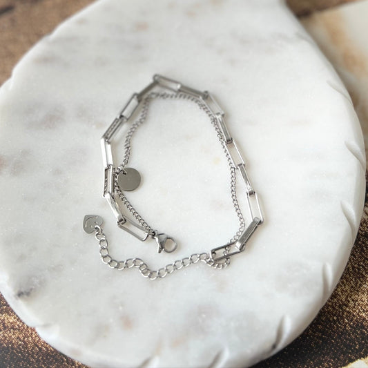 Double layered silver chain bracelet