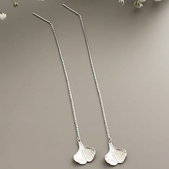 Silver gingko leaf threader earrings