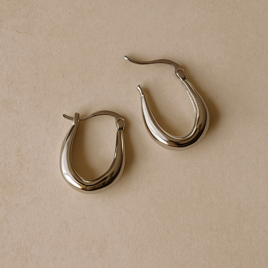 Teardrop silver hoop earrings