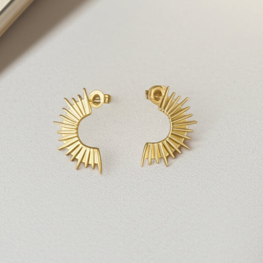 Spiky golden half sun stud earrings