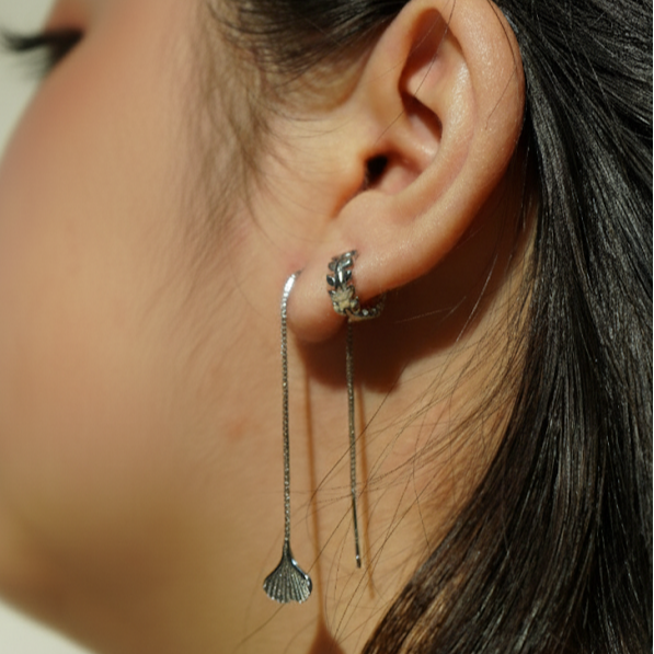 Silver gingko leaf threader earrings