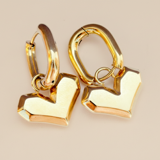 Golden hoops with removable heart charm earrings